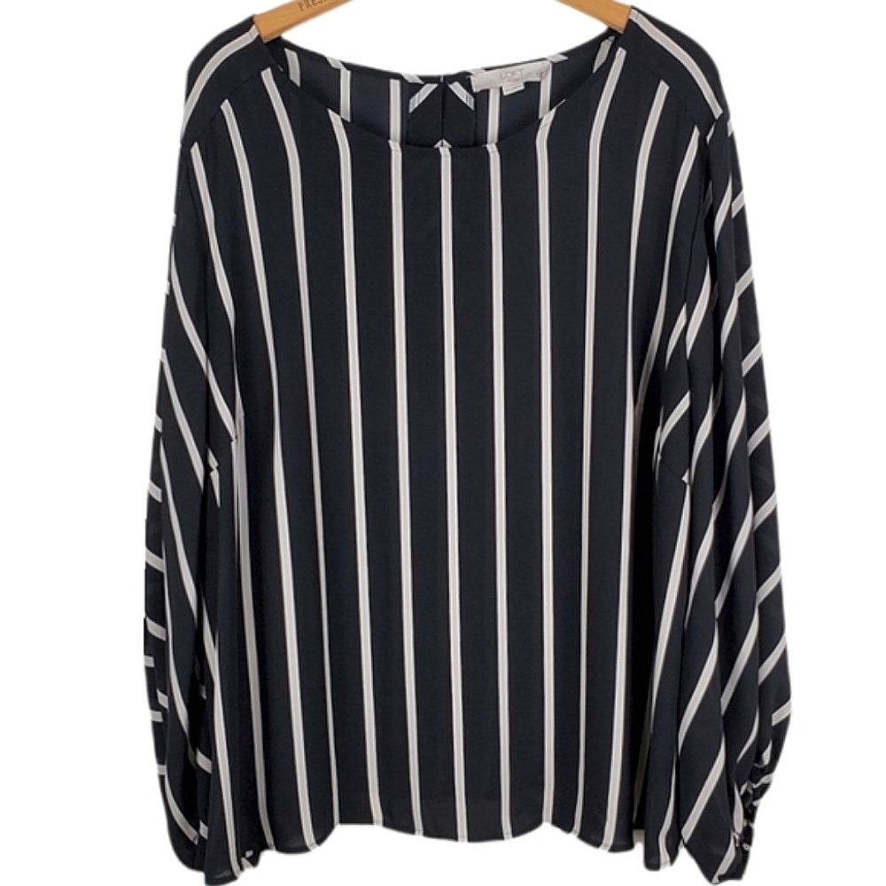 LOFT PLUS Striped Blouson Sleeve Blouse